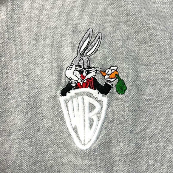 Vintage 90s Bugs Bunny Looney Tunes Warner Bros Grey Polo Collared Shirt Size XL - Picture 5 of 7